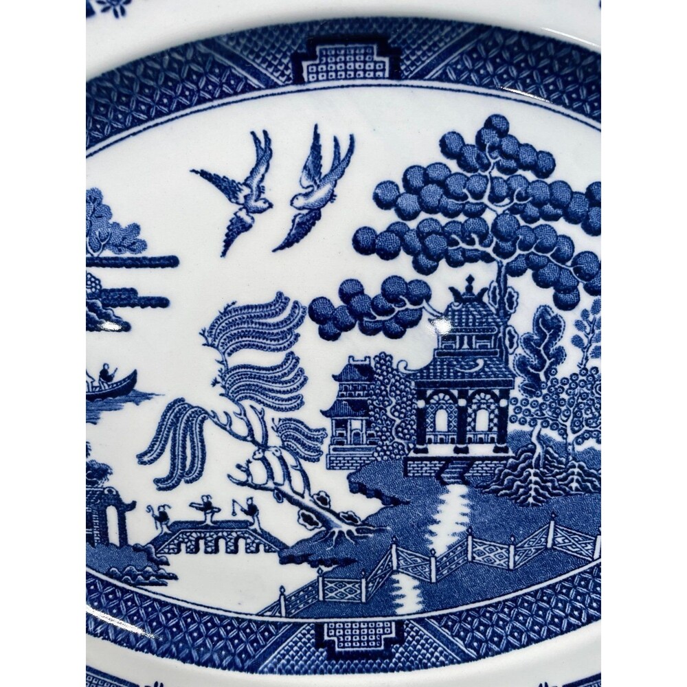 Vintage 12" Oval Blue Willow Serving Dish Plate Johnson Brothers England - Picture 3 of 6